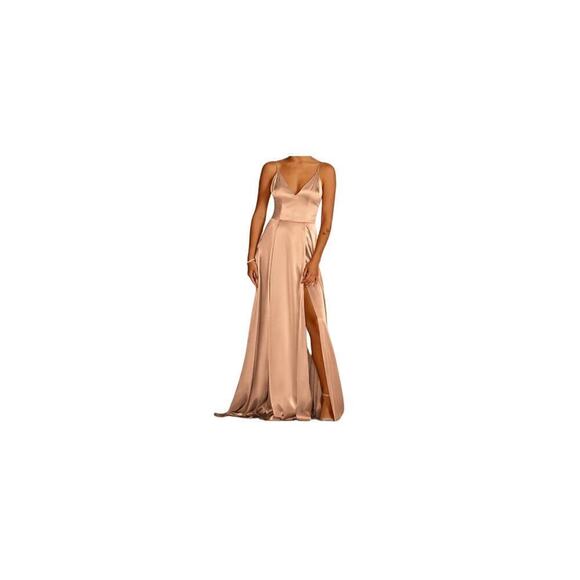 Galina Signature Nude Satin Maxi Dress Size 12